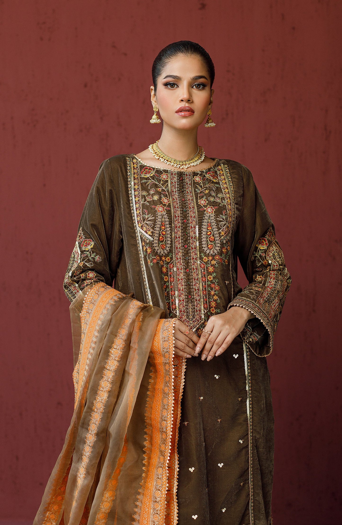 Orient - Stitched 2 Piece Embroidered Velvet Shirt and Velvet Pant