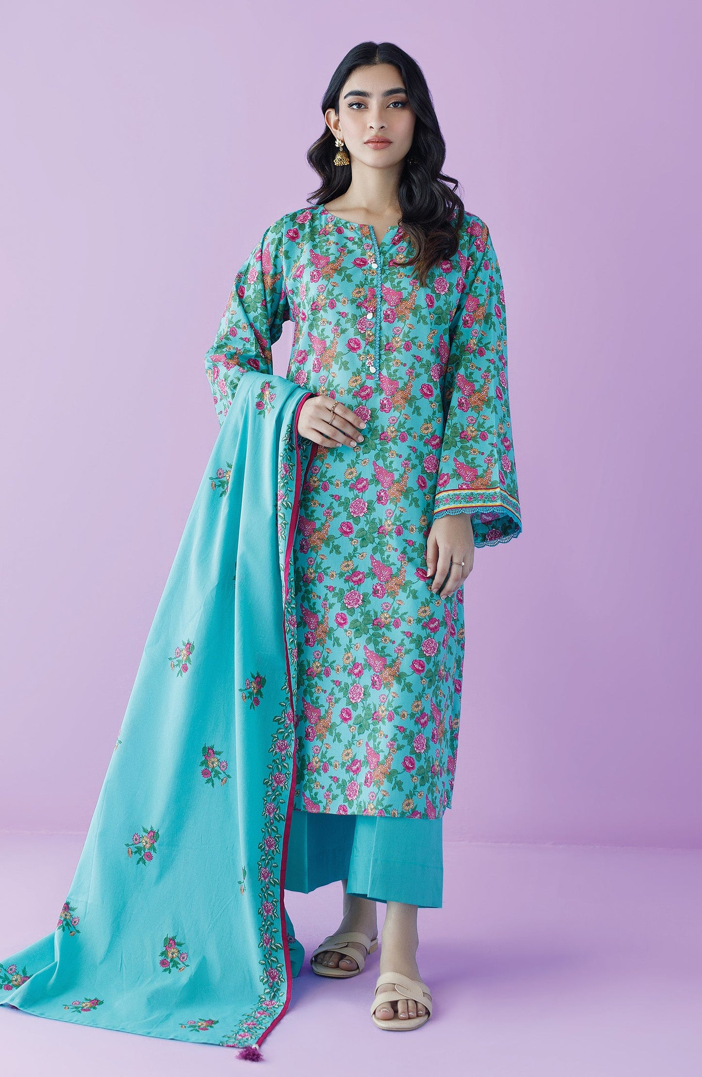 Orient - Unstitched 3 Piece Printed Lawn Shirt , Cambric Pant and Lawn Dupatta