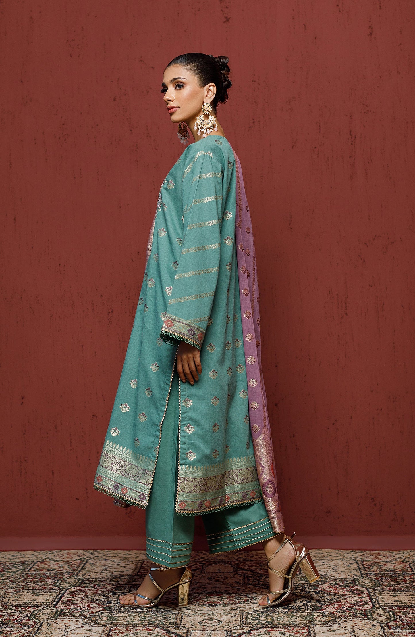 Orient - Stitched 3 Piece Embroidered Jacquard Shirt , Cambric Pant and JACQUARD Dupatta
