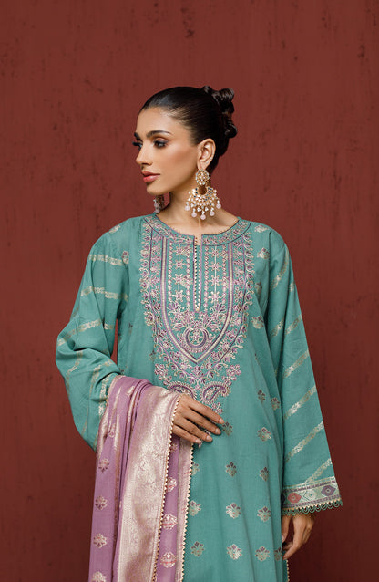 Orient - Stitched 3 Piece Embroidered Jacquard Shirt , Cambric Pant and JACQUARD Dupatta