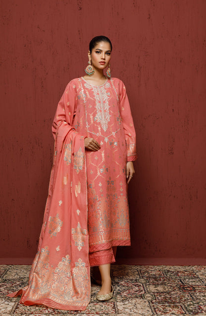 Orient - Stitched 3 Piece Embroidered Jacquard Shirt , Cambric Pant and JACQUARD Dupatta