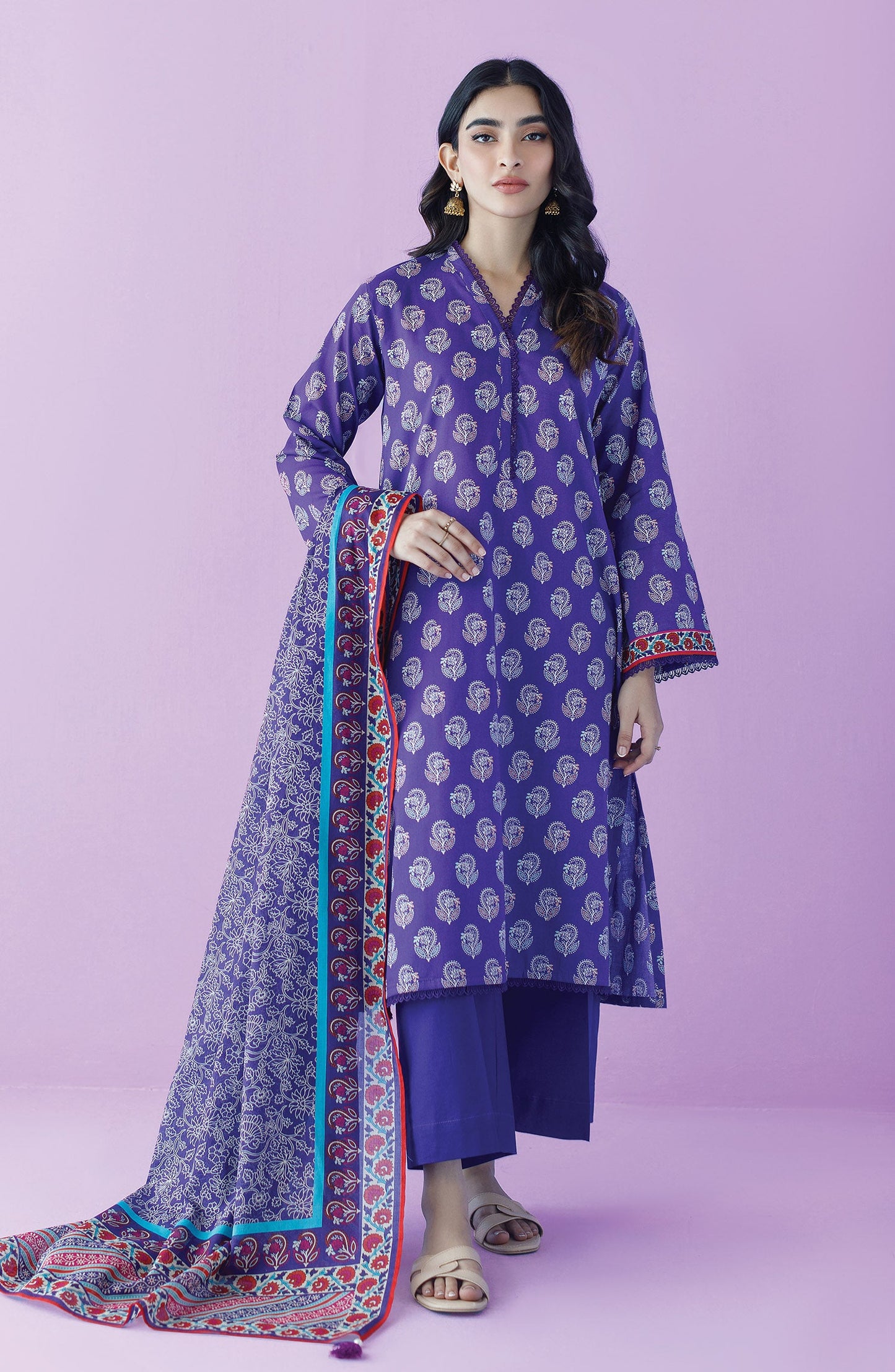 Orient - Unstitched 3 Piece Printed Lawn Shirt , Cambric Pant and Lawn Dupatta