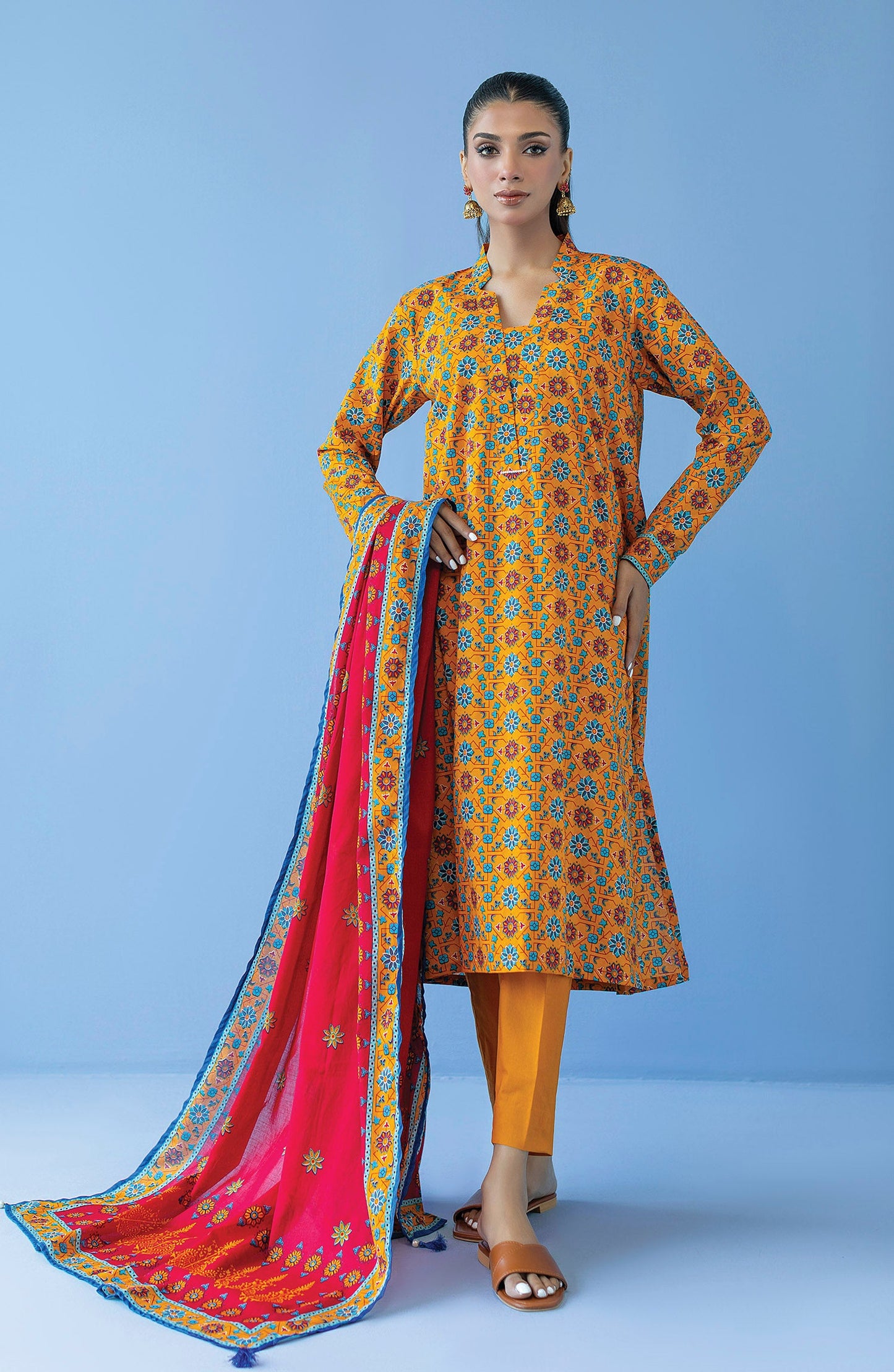 Orient - Unstitched 3 Piece Printed Cambric Shirt , Cambric Pant and Lawn Dupatta