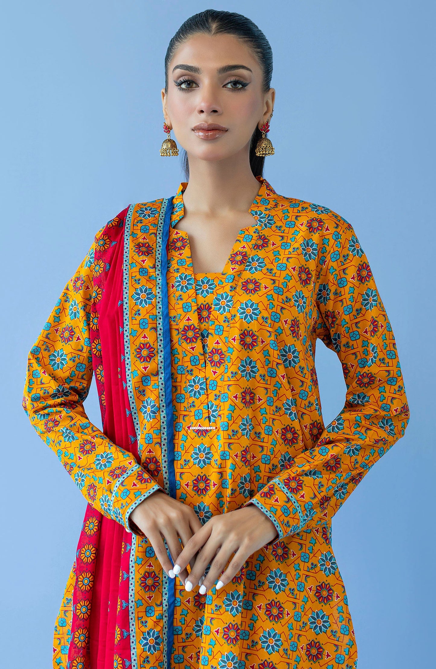Orient - Unstitched 3 Piece Printed Cambric Shirt , Cambric Pant and Lawn Dupatta