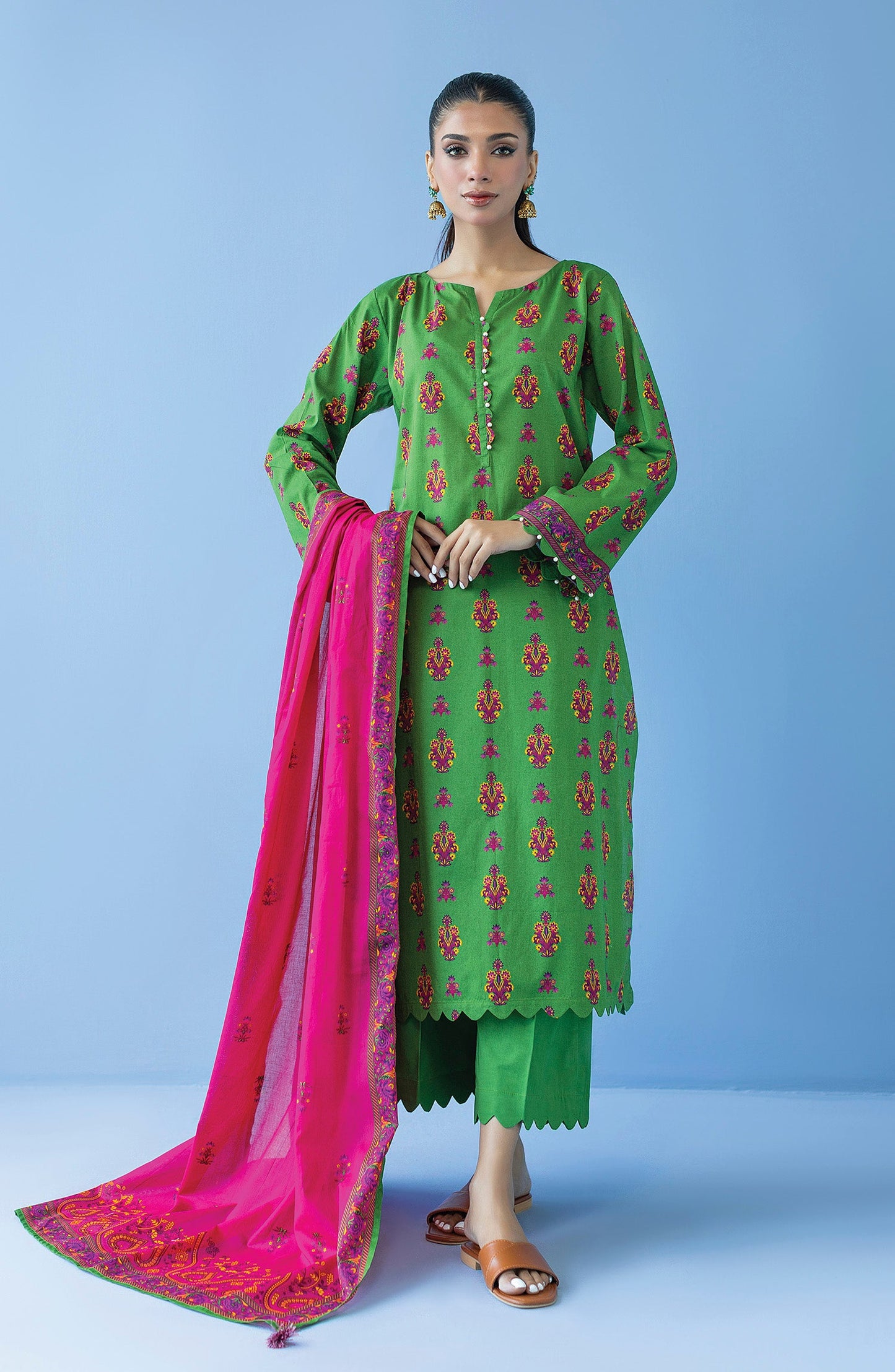 Orient - Unstitched 3 Piece Printed Cambric Shirt , Cambric Pant and Lawn Dupatta