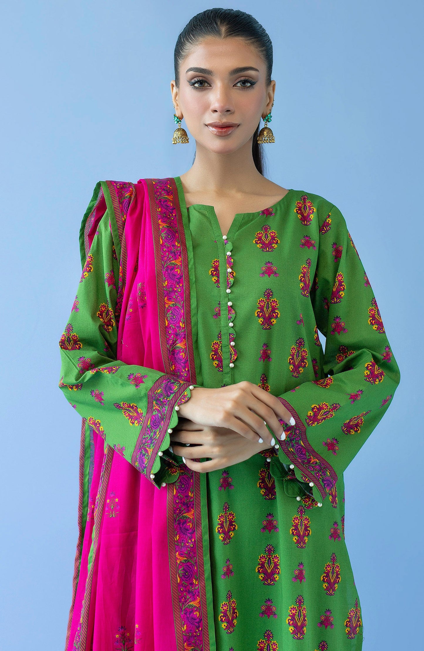 Orient - Unstitched 3 Piece Printed Cambric Shirt , Cambric Pant and Lawn Dupatta