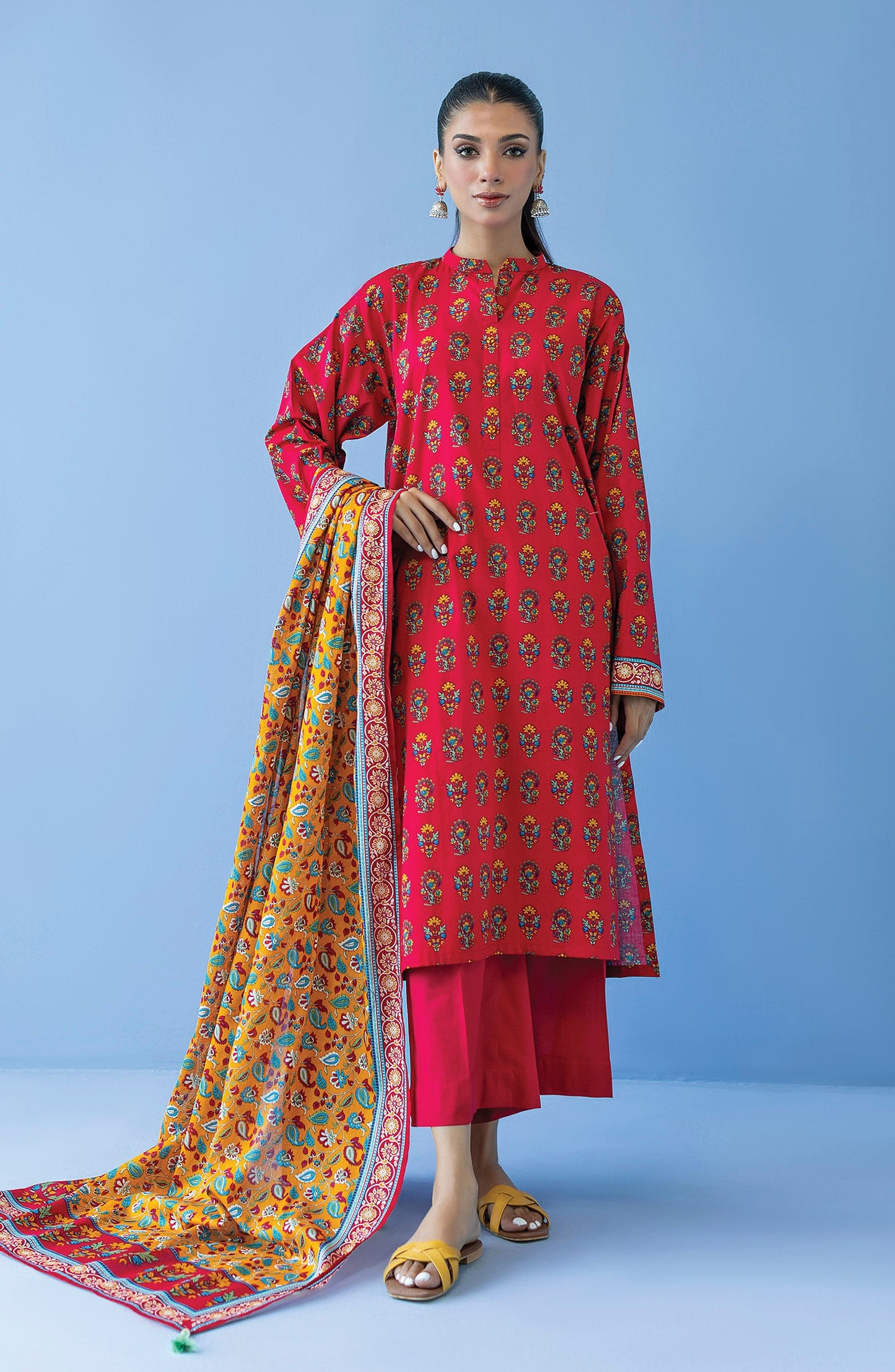 Orient - Unstitched 3 Piece Printed Cambric Shirt , Cambric Pant and Lawn Dupatta