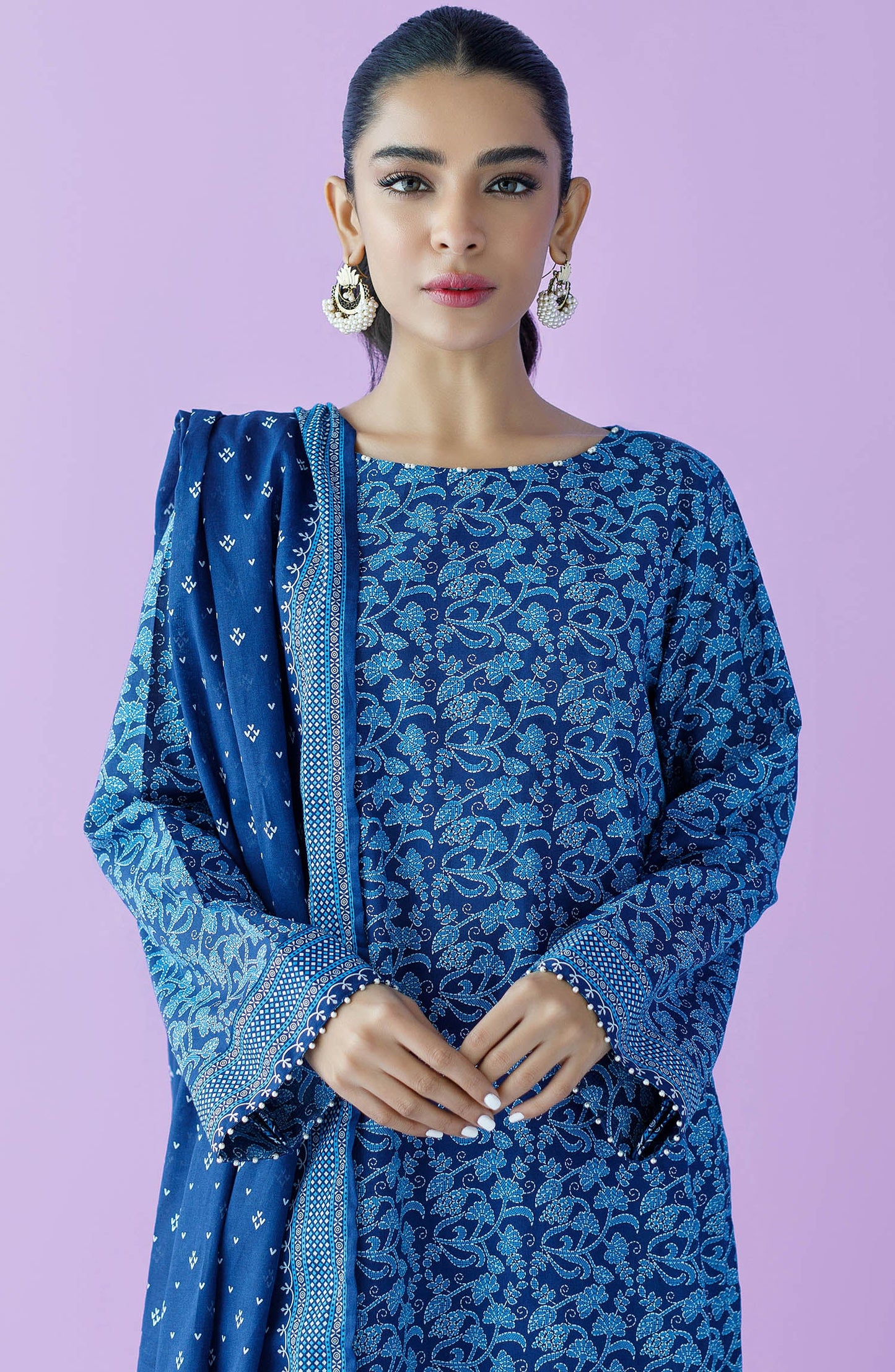 Orient - Stitched 3 Piece Printed Lawn Shirt , Cambric Pant and Lawn Dupatta