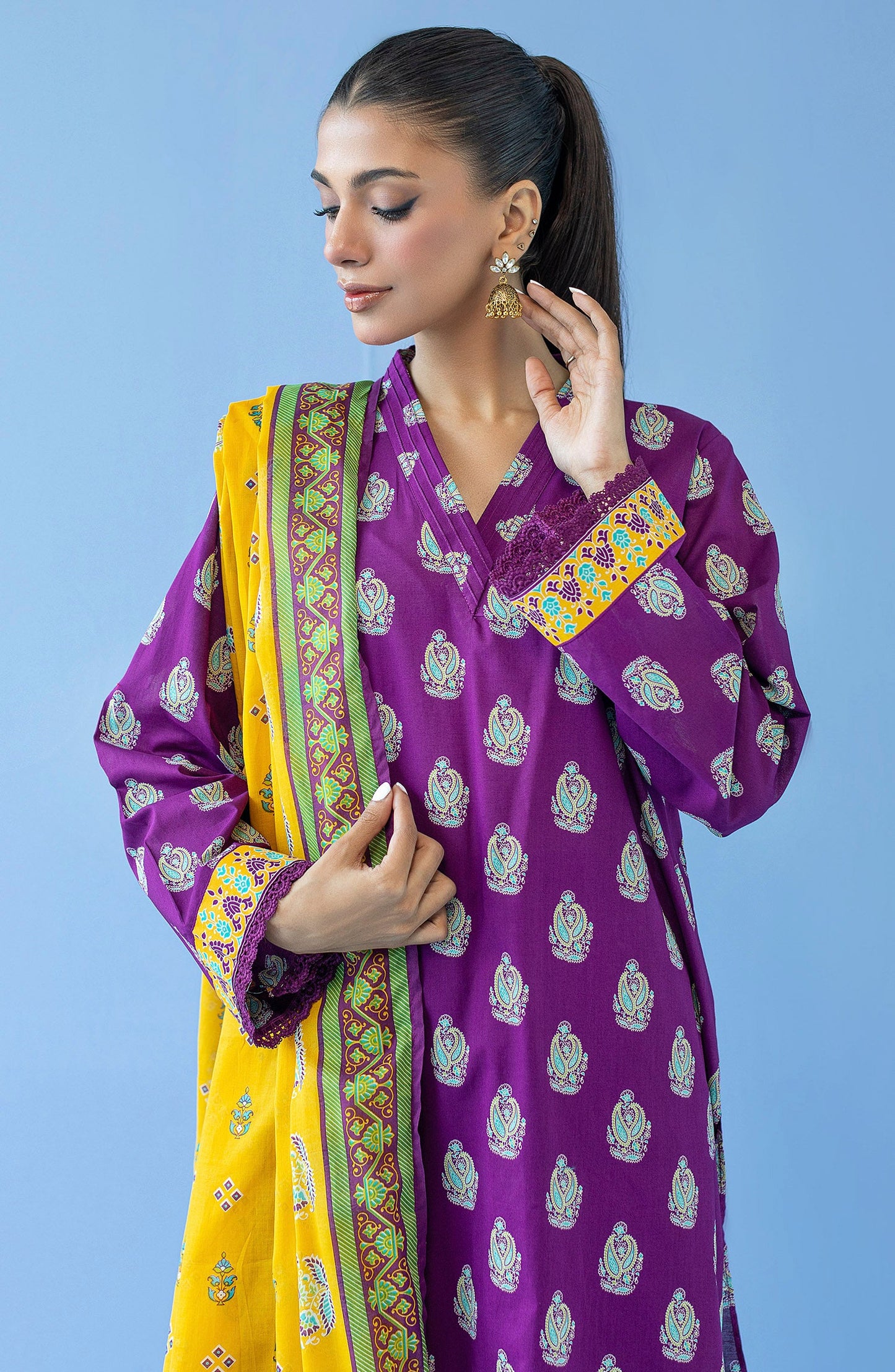 Orient - Unstitched 3 Piece Printed Cambric Shirt , Cambric Pant and Lawn Dupatta