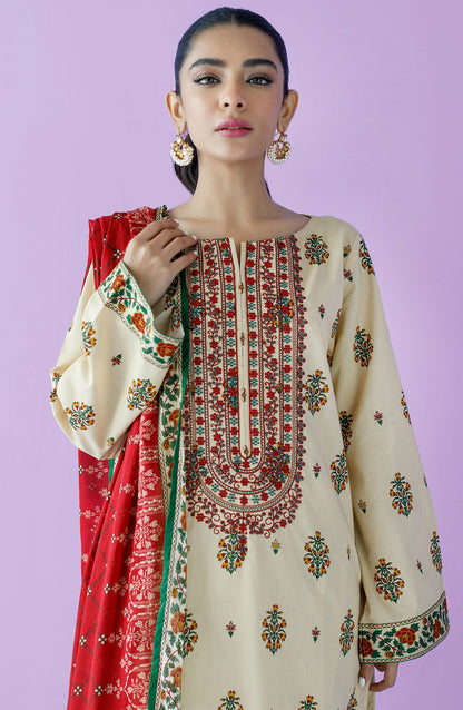 Orient - Unstitched 3 Piece Embroidered Lawn Shirt , Cambric Pant and Lawn Dupatta