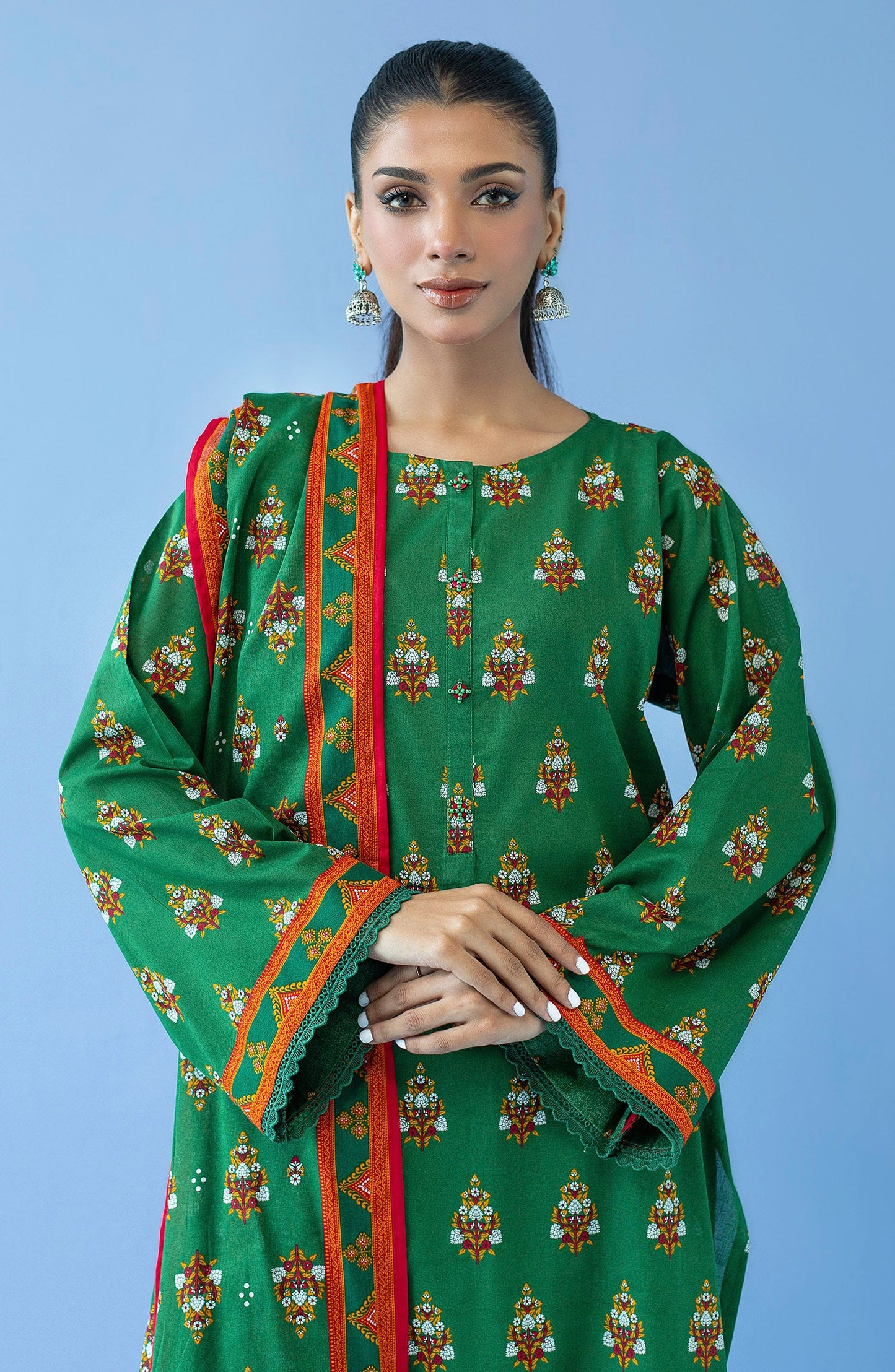 Orient - Unstitched 3 Piece Printed Cambric Shirt , Cambric Pant and Lawn Dupatta
