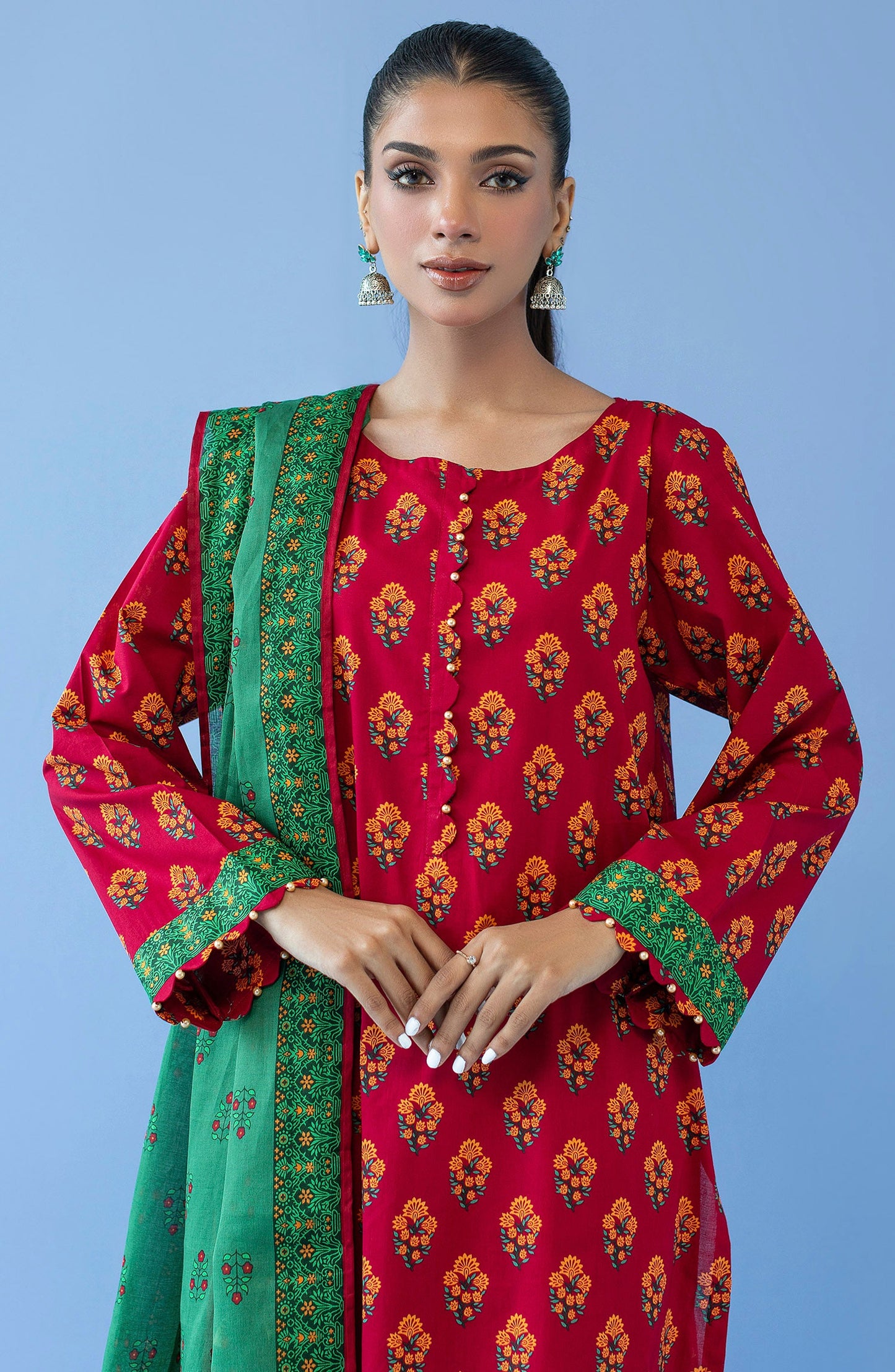 Orient - Unstitched 3 Piece Printed Cambric Shirt , Cambric Pant and Lawn Dupatta