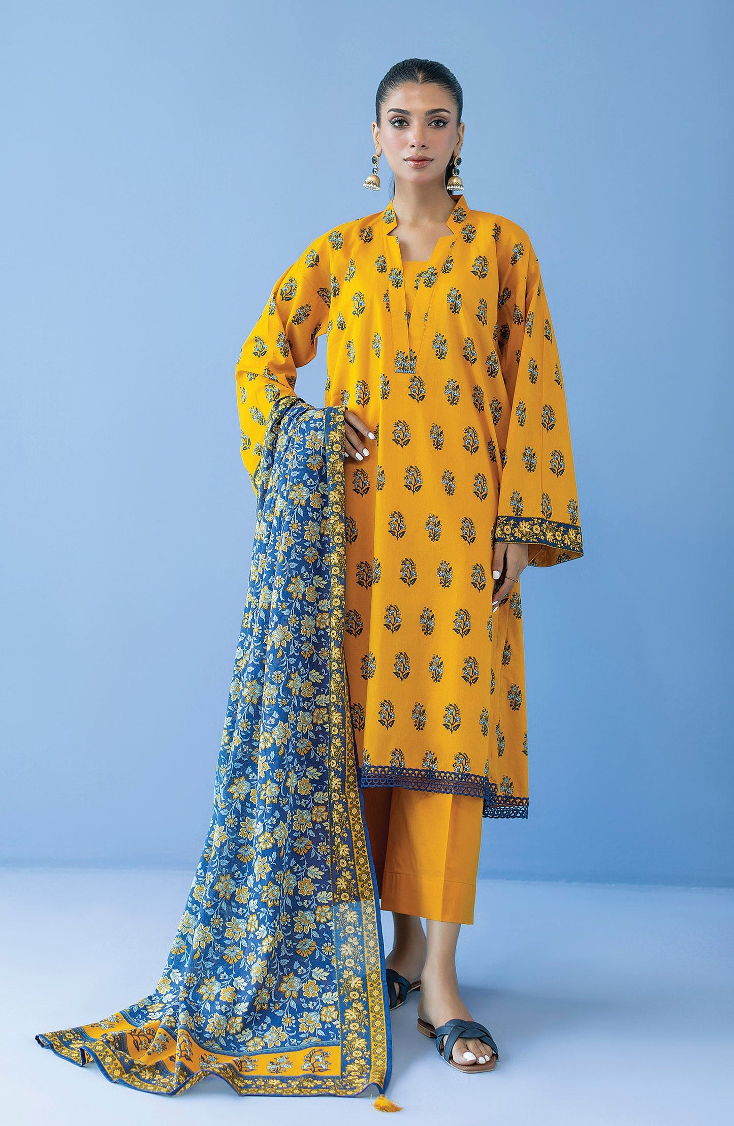 Orient - Unstitched 3 Piece Printed Cambric Shirt , Cambric Pant and Lawn Dupatta