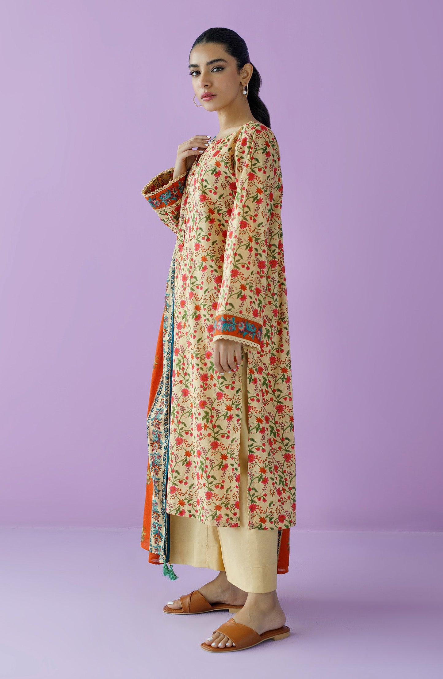 Orient - Stitched 3 Piece Printed Lawn Shirt , Cambric Pant and Lawn Dupatta