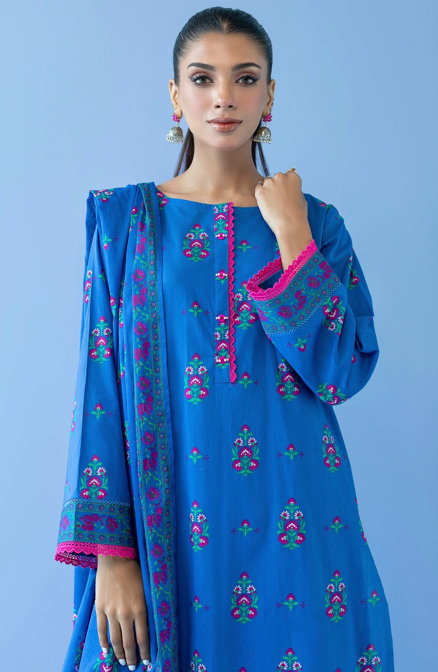 Orient - Unstitched 3 Piece Printed Cambric Shirt , Cambric Pant and Lawn Dupatta