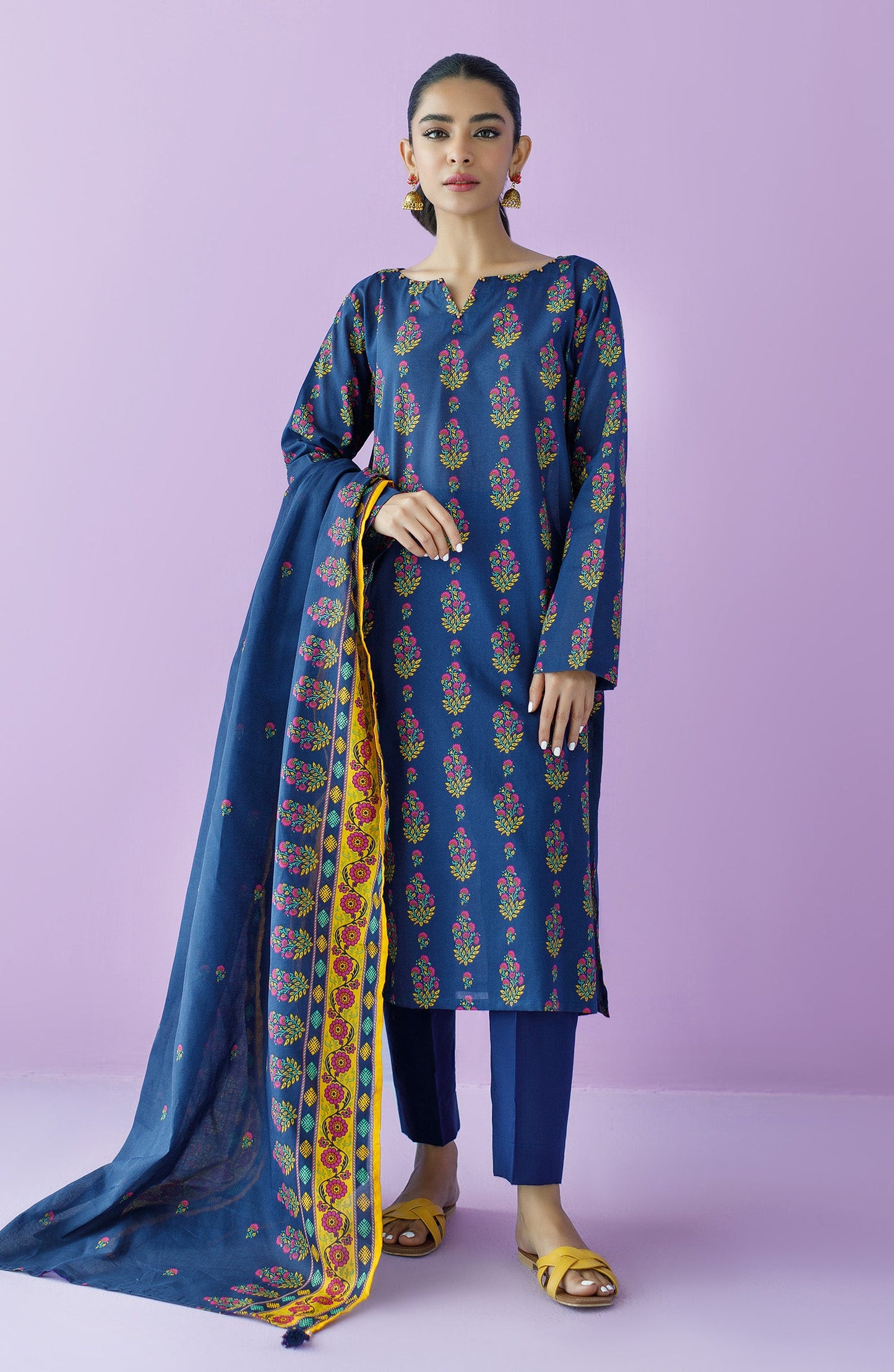 Orient - Stitched 3 Piece Printed Lawn Shirt , Cambric Pant and Lawn Dupatta