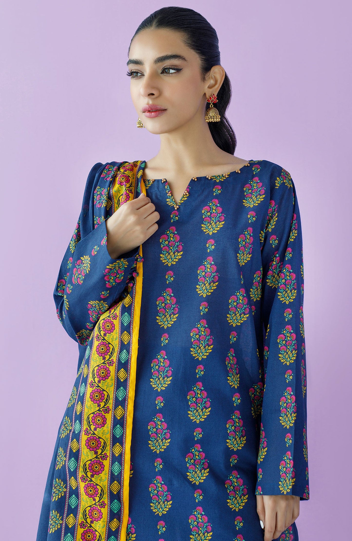 Orient - Stitched 3 Piece Printed Lawn Shirt , Cambric Pant and Lawn Dupatta