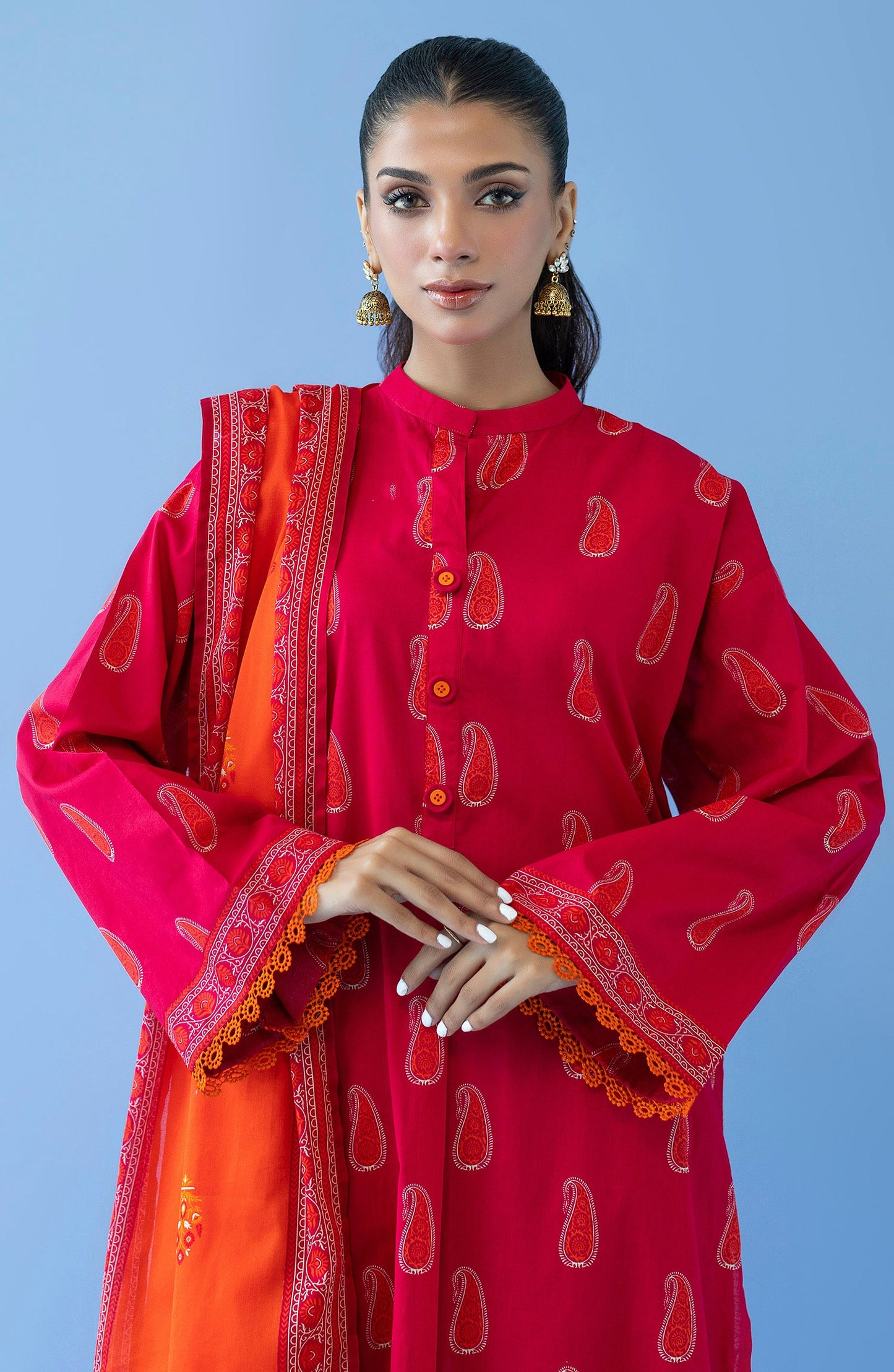 Orient - Unstitched 3 Piece Printed Cambric Shirt , Cambric Pant and Lawn Dupatta