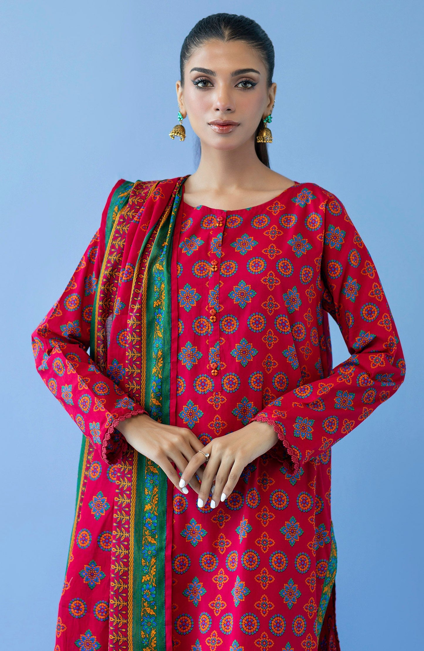 Orient - Unstitched 3 Piece Printed Cambric Shirt , Cambric Pant and Lawn Dupatta