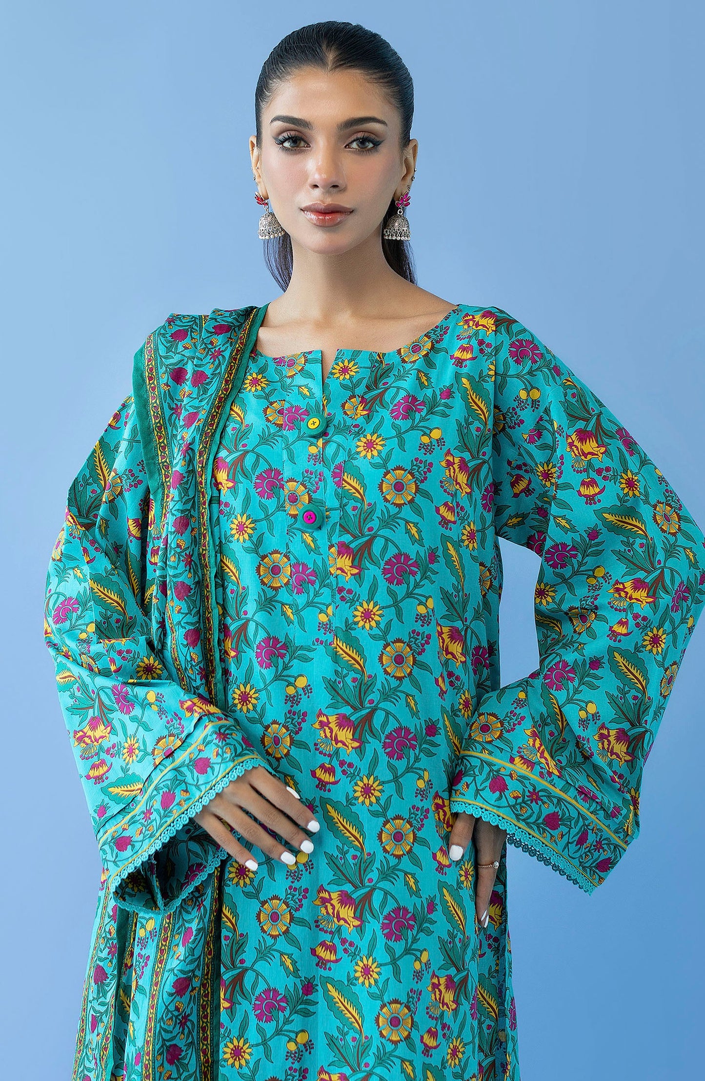 Orient - Unstitched 3 Piece Printed Cambric Shirt , Cambric Pant and Lawn Dupatta