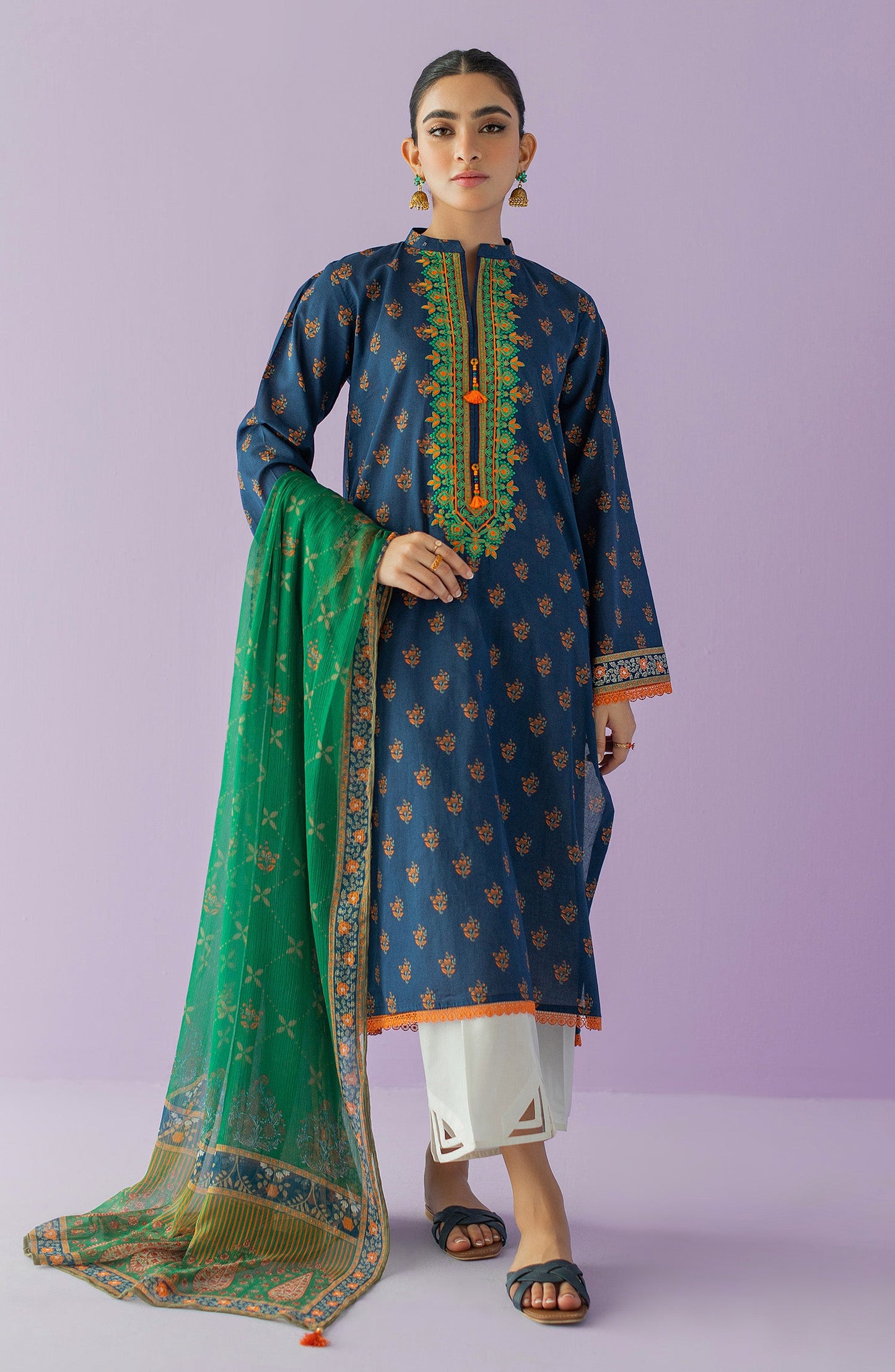 Orient - Stitched 2 Piece Embroidered Lawn Shirt and Chiffon Dupatta