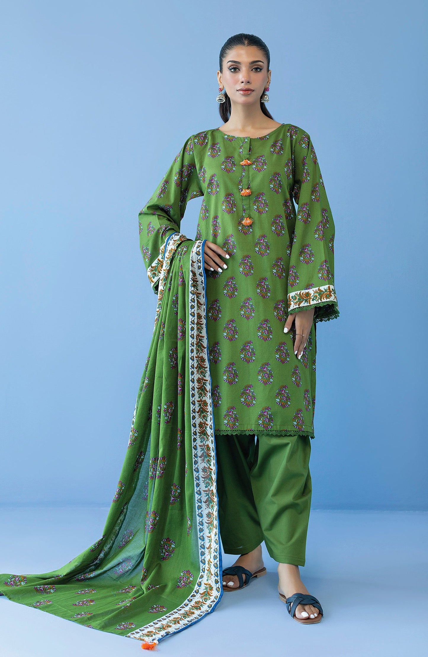 Orient - Unstitched 3 Piece Printed Cambric Shirt , Cambric Pant and Lawn Dupatta
