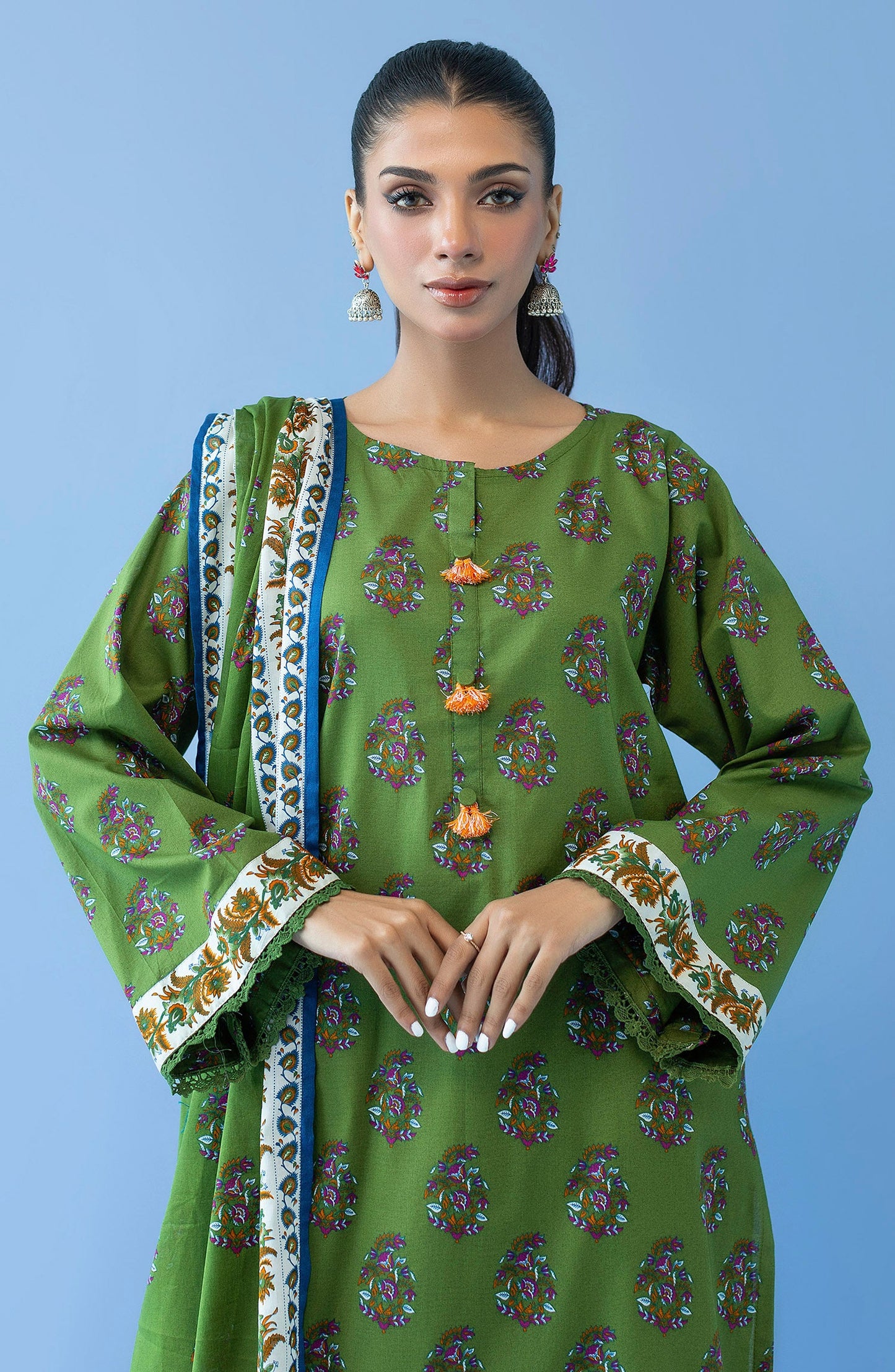 Orient - Unstitched 3 Piece Printed Cambric Shirt , Cambric Pant and Lawn Dupatta