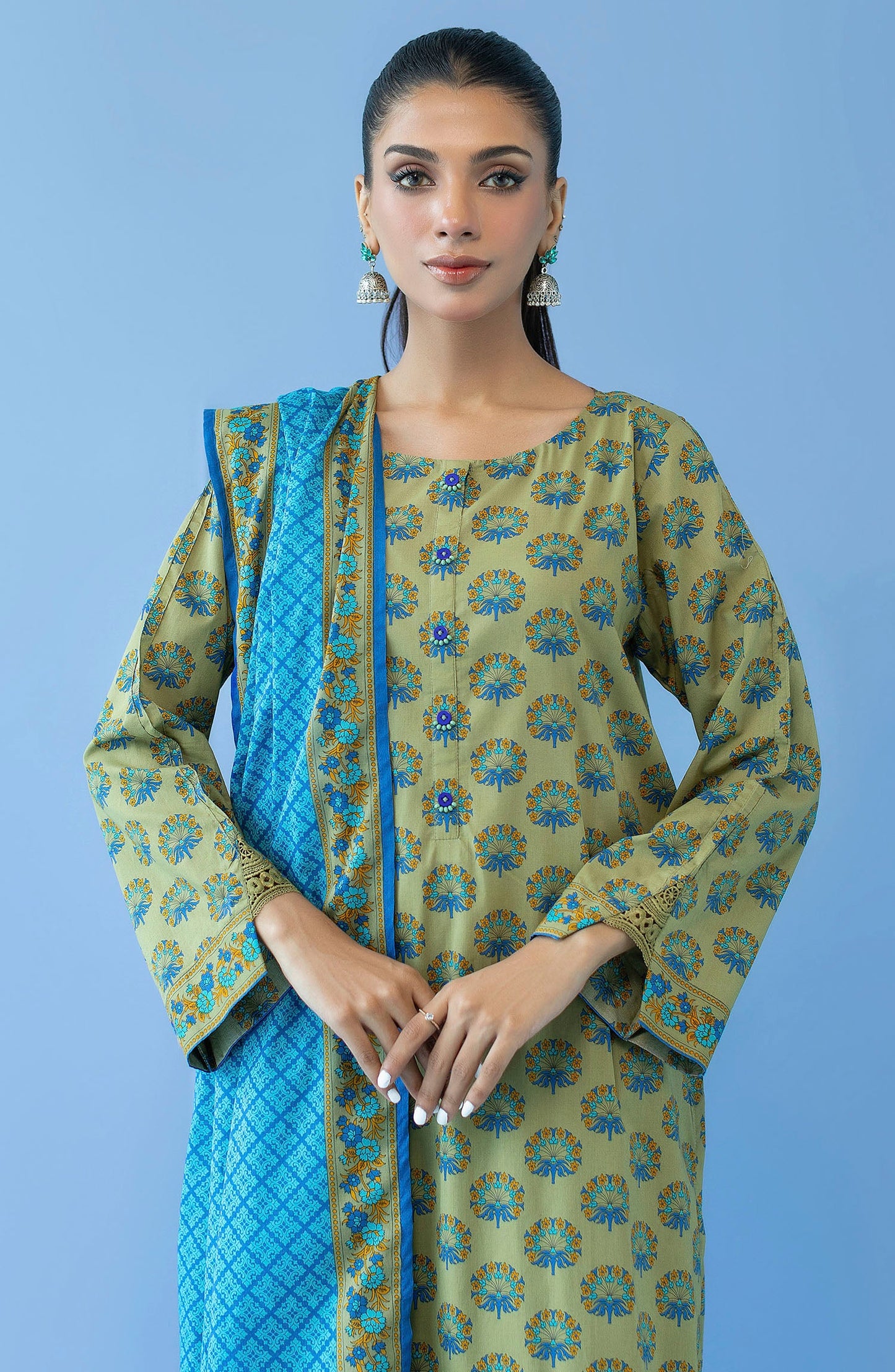 Orient - Unstitched 3 Piece Printed Cambric Shirt , Cambric Pant and Lawn Dupatta