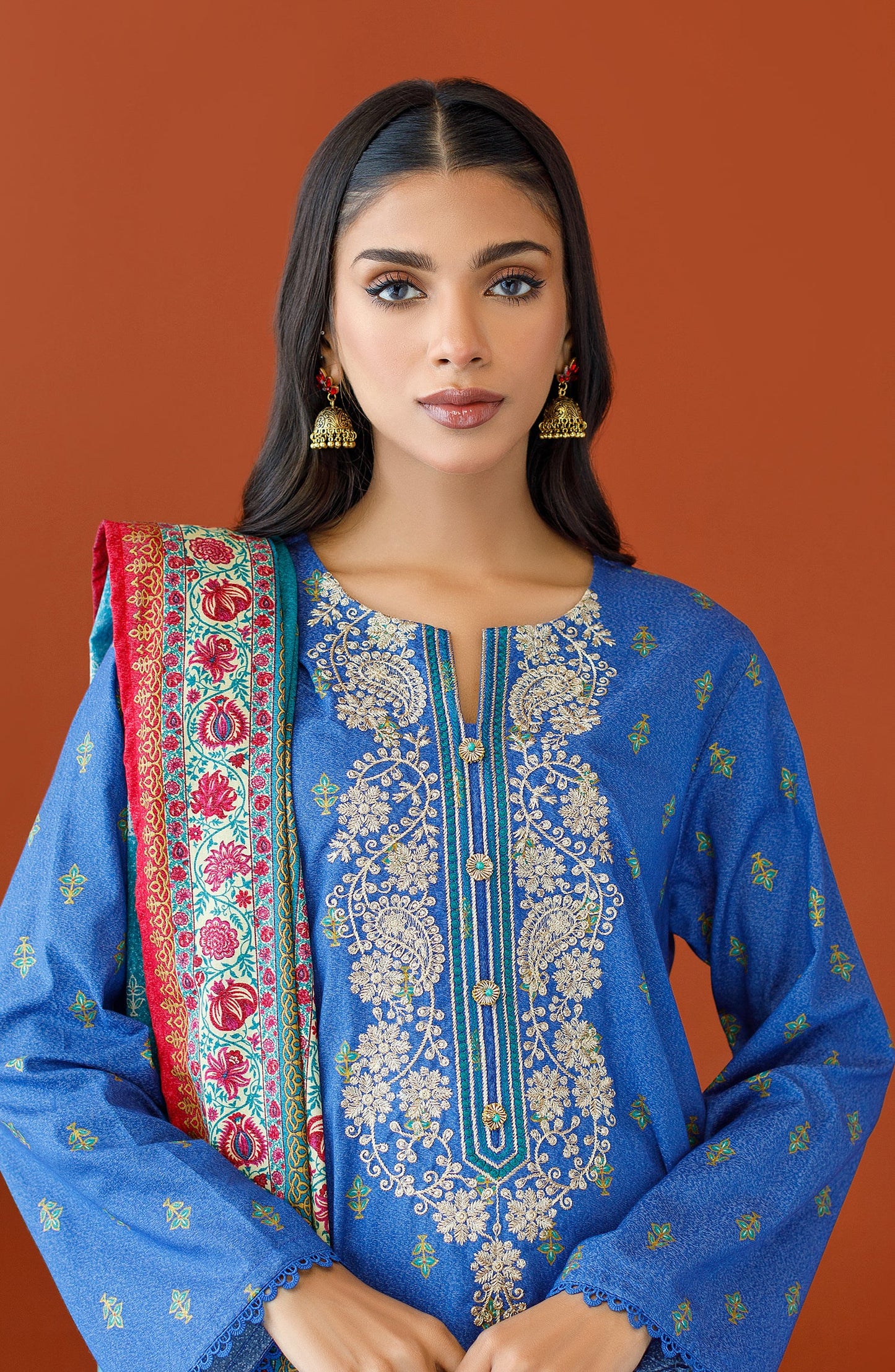 Orient - Unstitched 3 Piece Embroidered Karandi Shirt , Karandi Pant and Karandi Dupatta