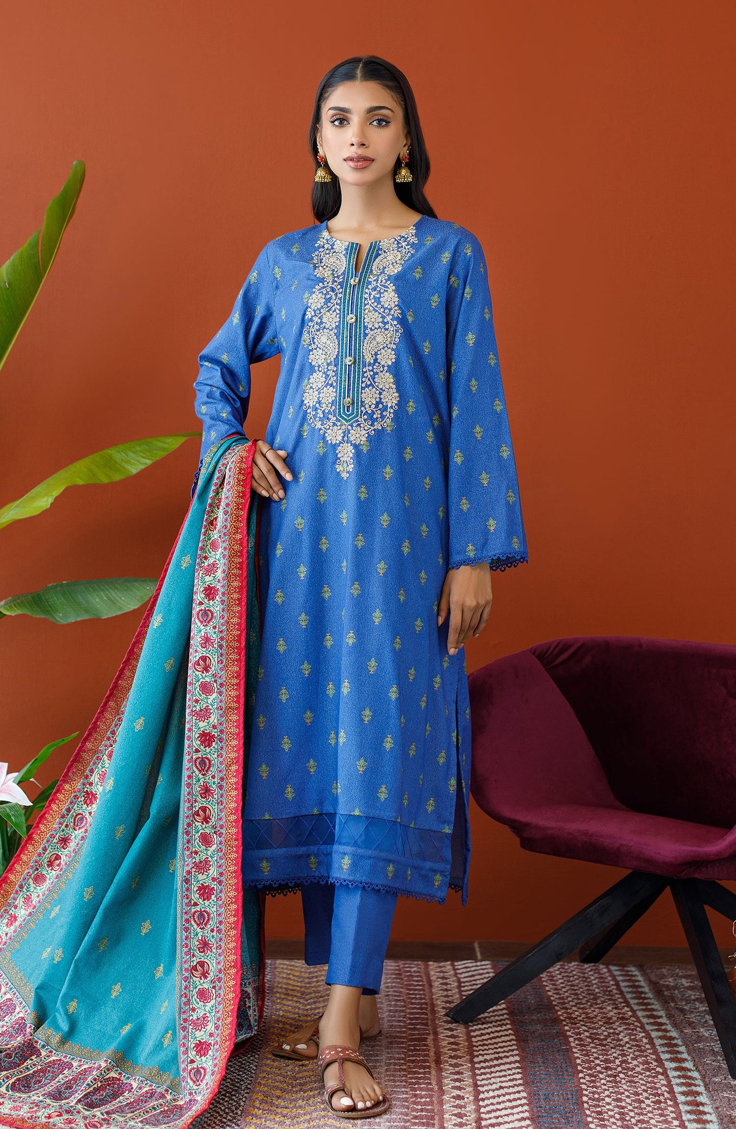 Orient - Unstitched 3 Piece Embroidered Karandi Shirt , Karandi Pant and Karandi Dupatta