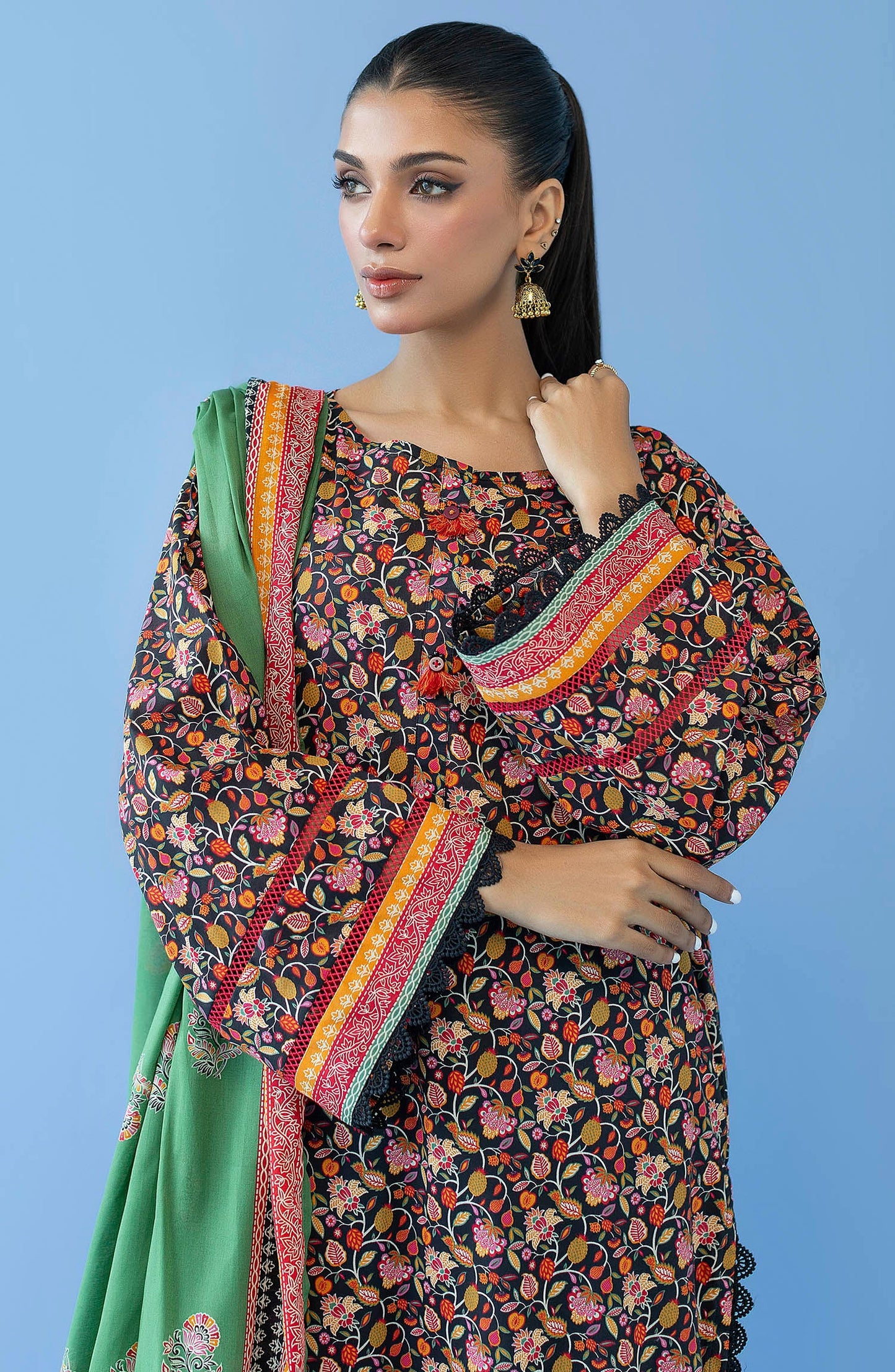 Orient - Unstitched 3 Piece Printed Cambric Shirt , Cambric Pant and Lawn Dupatta