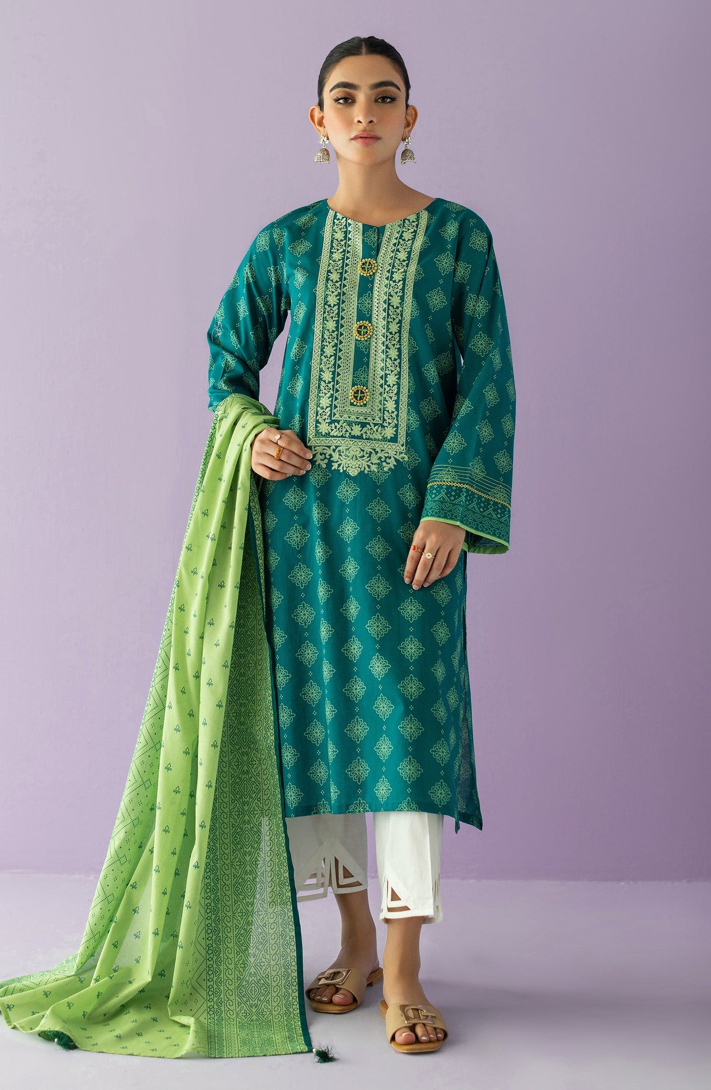 Orient - Unstitched 2 Piece Embroidered Lawn Shirt and Lawn Dupatta
