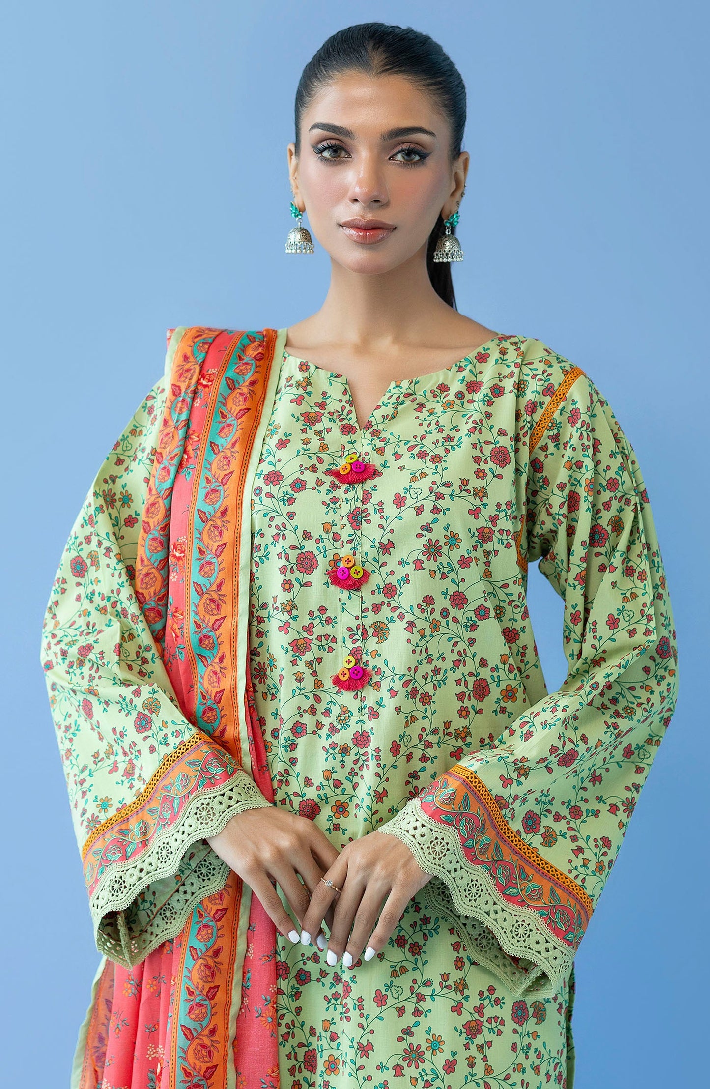 Orient - Unstitched 3 Piece Printed Cambric Shirt , Cambric Pant and Lawn Dupatta
