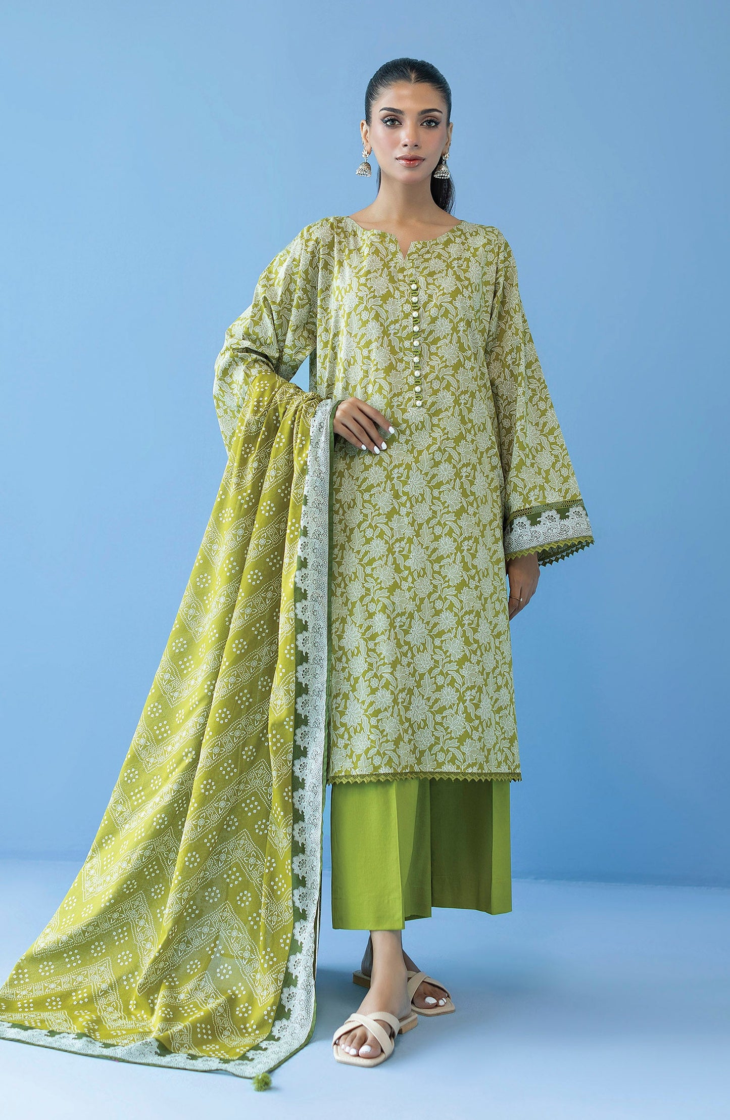 Orient - Unstitched 3 Piece Printed Cambric Shirt , Cambric Pant and Lawn Dupatta
