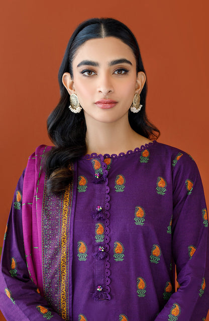 Orient - Unstitched 3 Piece Printed Khaddar Shirt , Khaddar Pant and Khaddar Dupatta