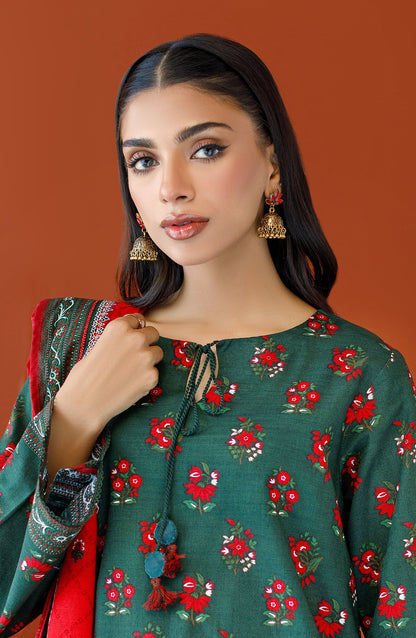 Orient - Unstitched 3 Piece Printed Khaddar Shirt , Khaddar Pant and Khaddar Dupatta