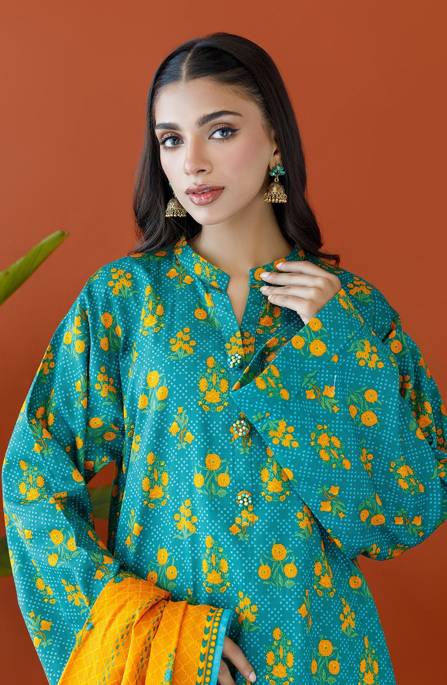 Orient - Unstitched 3 Piece Printed Cottel Shirt , Cottel Pant and Cottel Dupatta
