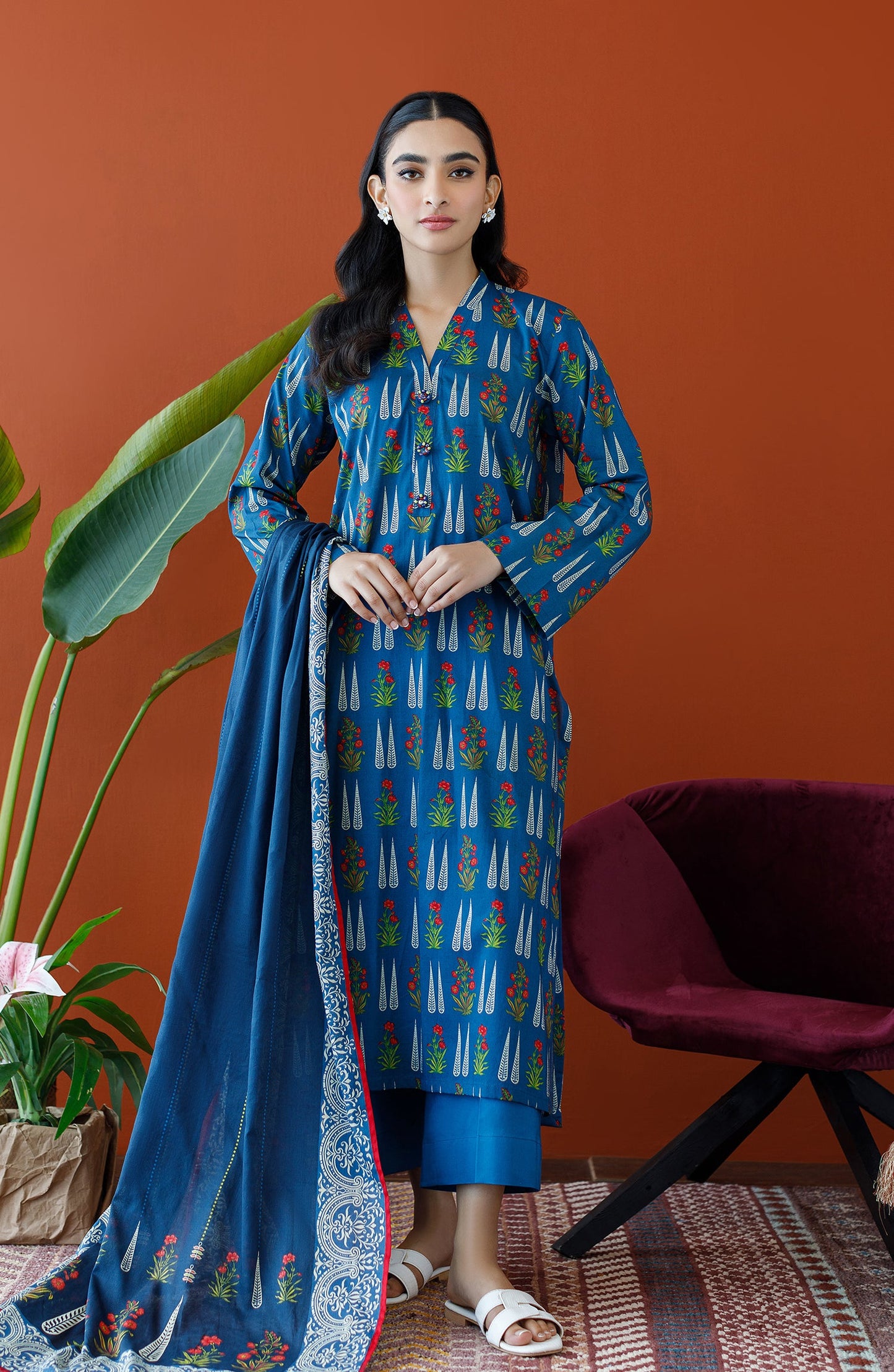 Orient - Unstitched 3 Piece Printed Cambric Shirt , Cambric Pant and Lawn Dupatta