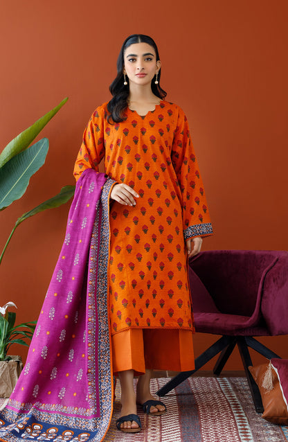 Orient - Unstitched 3 Piece Printed Khaddar Shirt , Khaddar Pant and Khaddar Dupatta
