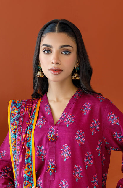 Orient - Unstitched 3 Piece Printed Khaddar Shirt , Khaddar Pant and Khaddar Dupatta
