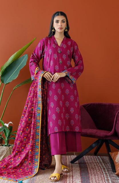 Orient - Unstitched 3 Piece Printed Khaddar Shirt , Khaddar Pant and Khaddar Dupatta