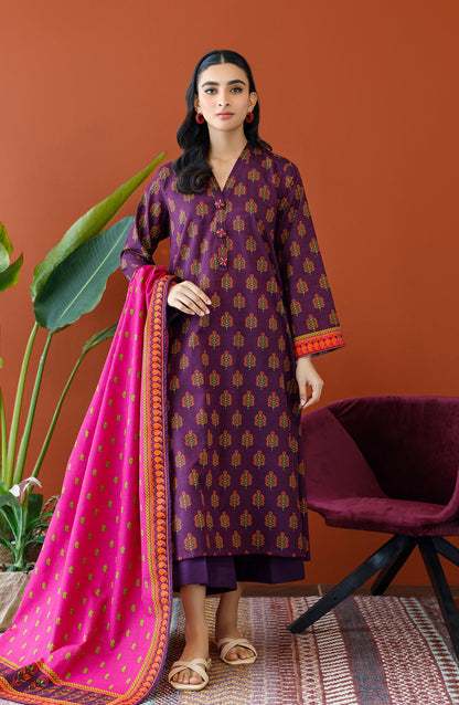 Orient - Unstitched 3 Piece Printed Khaddar Shirt , Khaddar Pant and Khaddar Dupatta