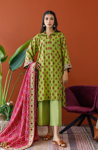 Orient - Stitched 3 Piece Printed Khaddar Shirt , Khaddar Pant and Khaddar Dupatta