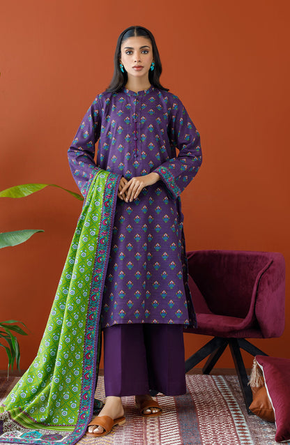Orient - Unstitched 3 Piece Printed Khaddar Shirt , Khaddar Pant and Khaddar Dupatta