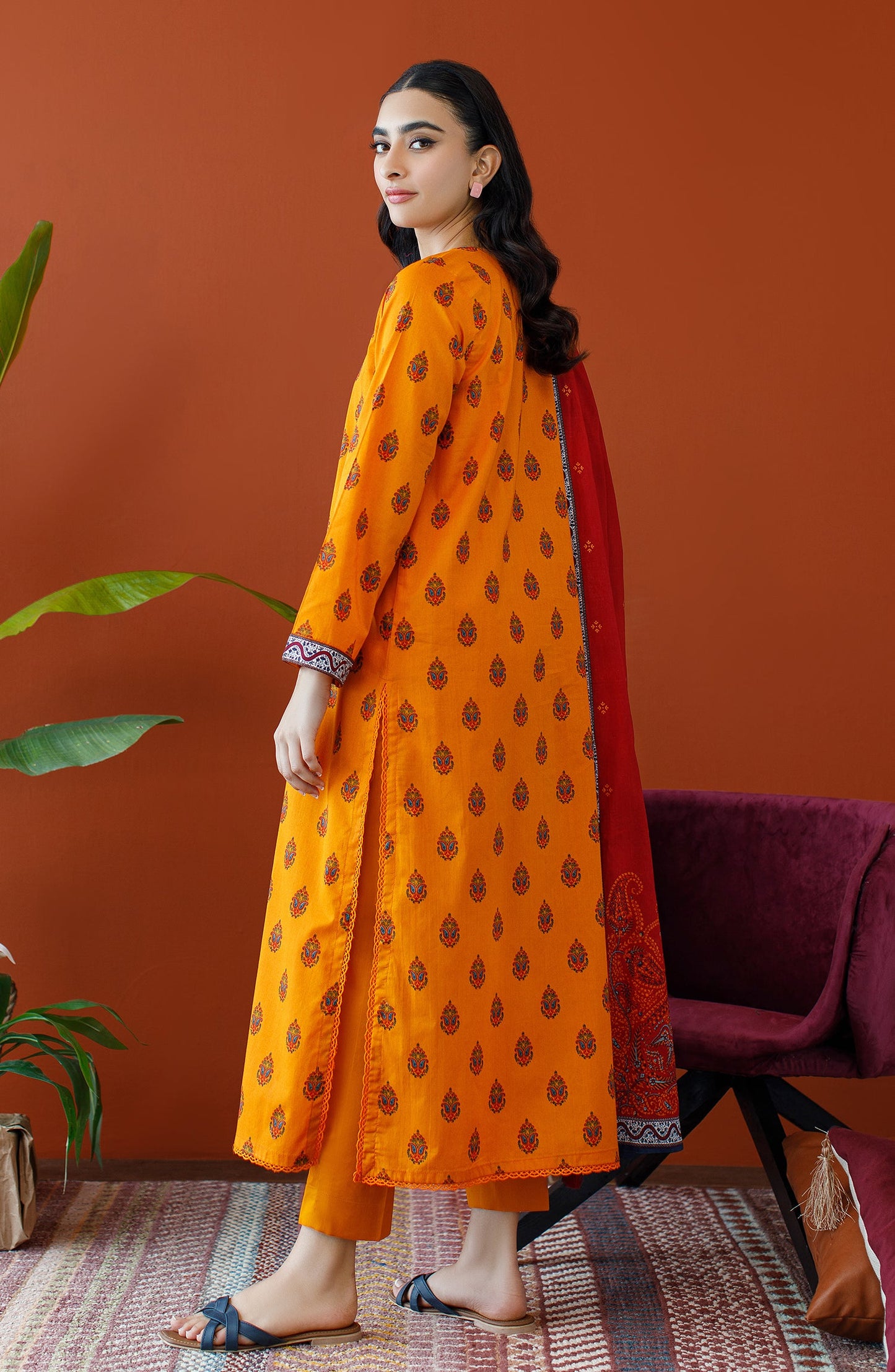 Orient - Unstitched 3 Piece Printed Cambric Shirt , Cambric Pant and Lawn Dupatta