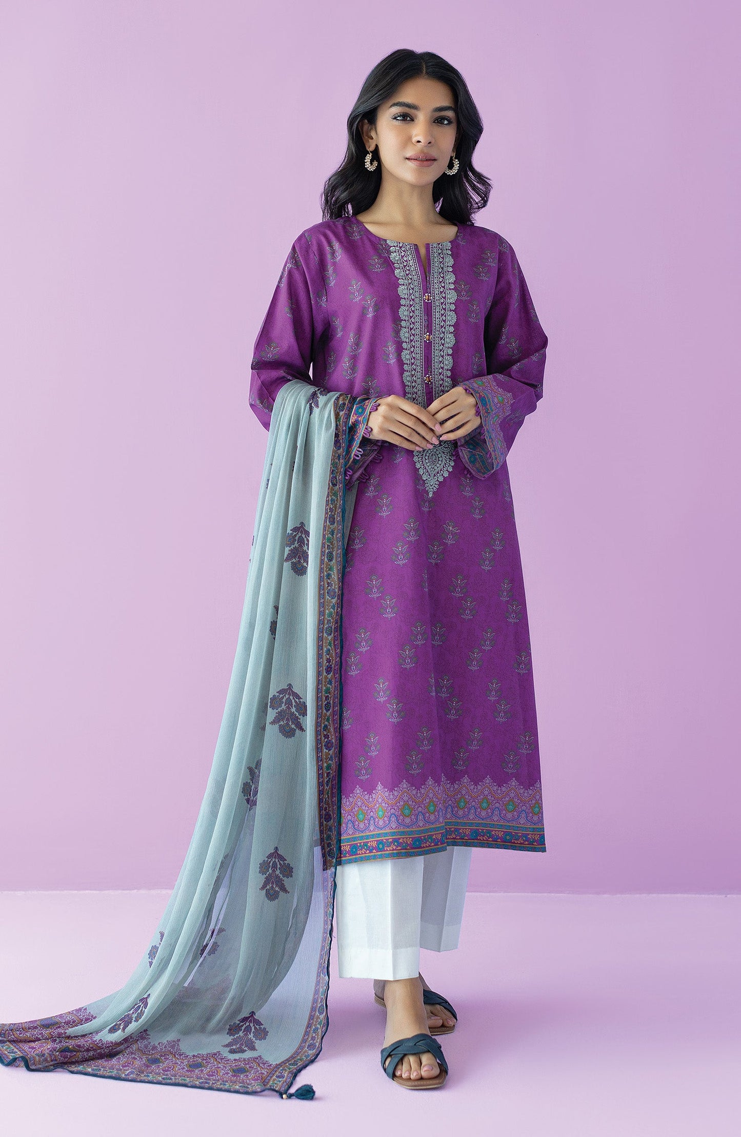 Orient - Unstitched 2 Piece Embroidered Lawn Shirt and Chiffon Dupatta