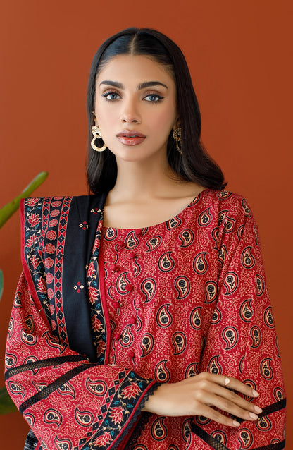 Orient - Unstitched 3 Piece Printed Khaddar Shirt , Khaddar Pant and Khaddar Dupatta