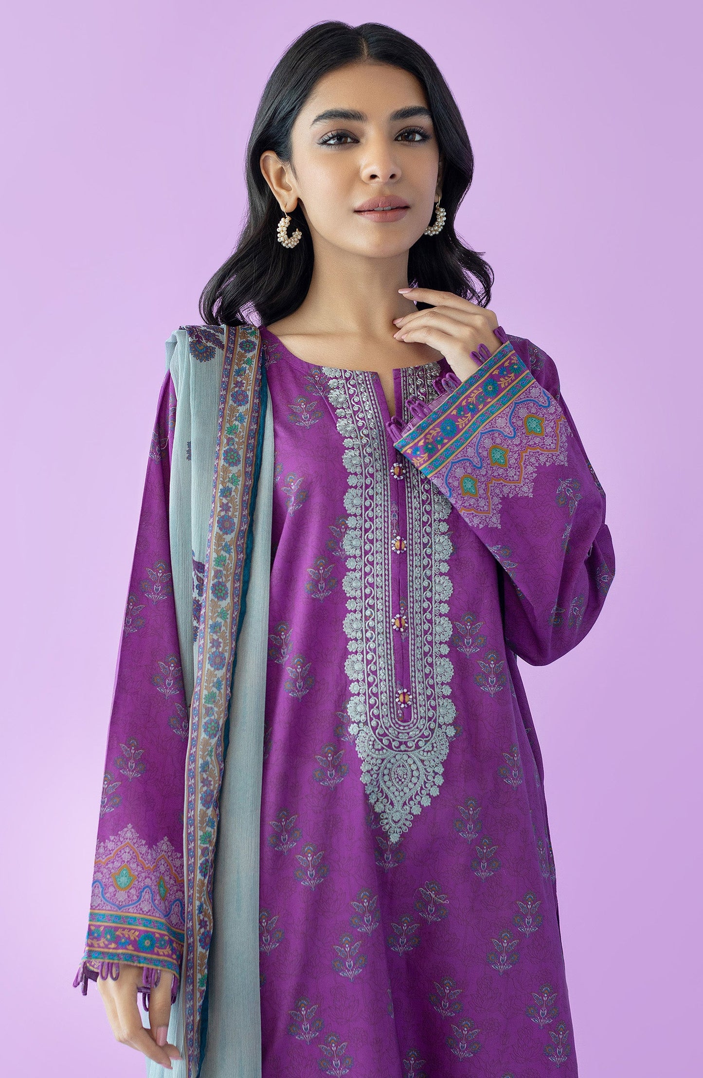 Orient - Unstitched 2 Piece Embroidered Lawn Shirt and Chiffon Dupatta