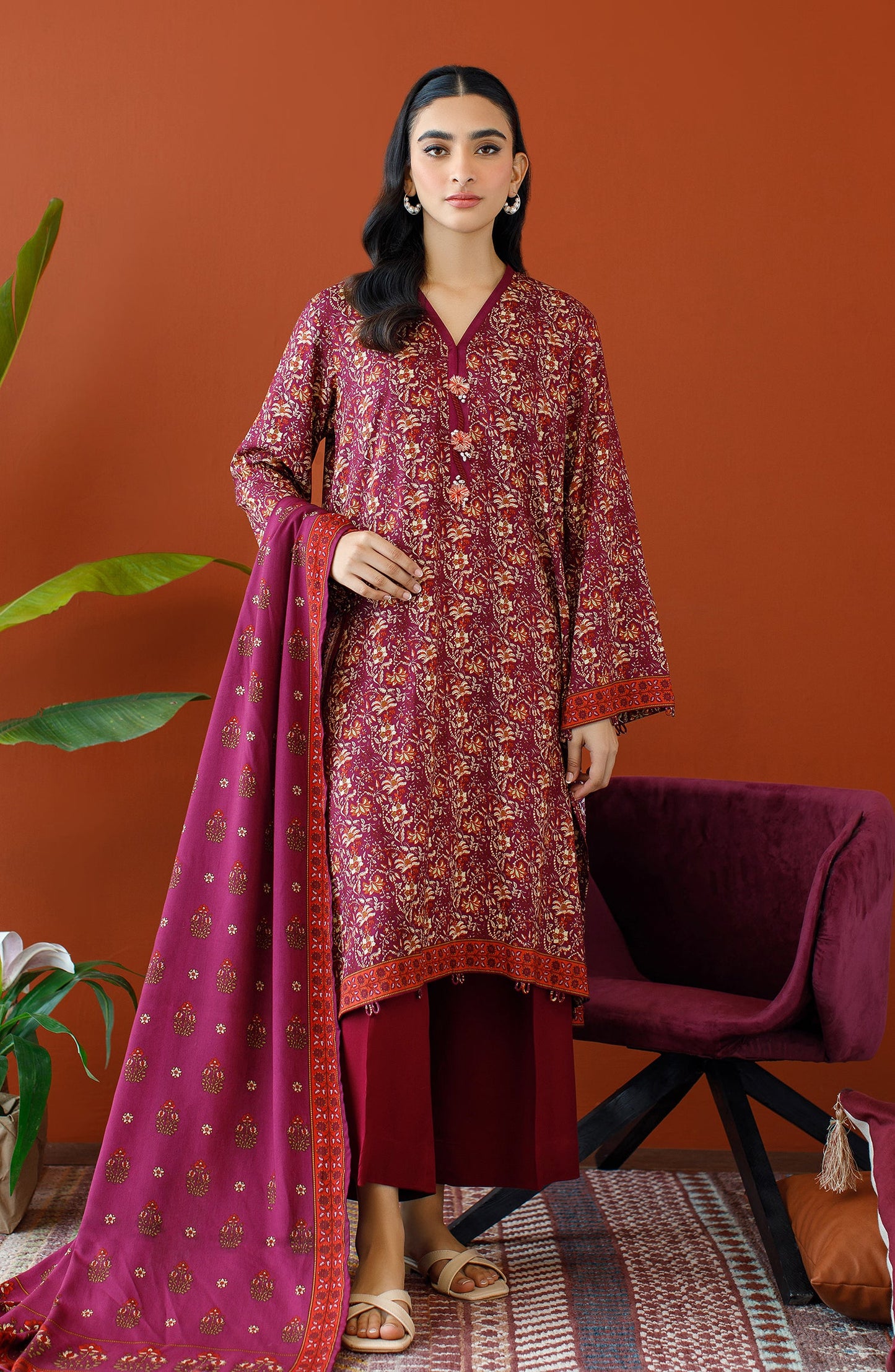 Orient - Unstitched 3 Piece Printed Linen Shirt , Linen Pant and Linen Dupatta