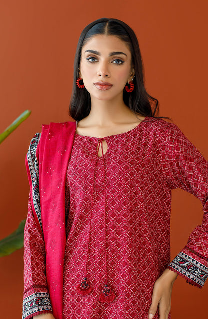 Orient - Unstitched 3 Piece Printed Khaddar Shirt , Khaddar Pant and Khaddar Dupatta